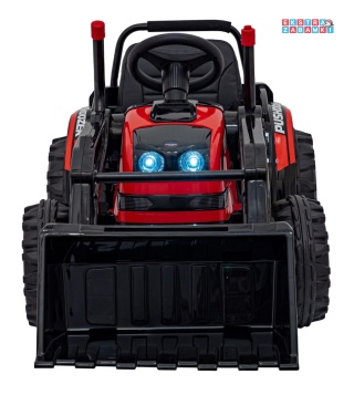Koparka traktor na akumulator - czerwony, 2x35W 12V/7Ah, Bluetooth, ekoskóra, pilot, pasy [HL389]