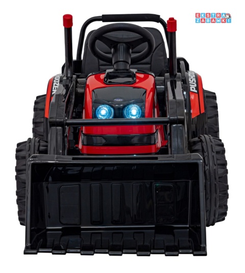 Koparka traktor na akumulator - czerwony, 2x35W 12V/7Ah, Bluetooth, ekoskóra, pilot, pasy [HL389]