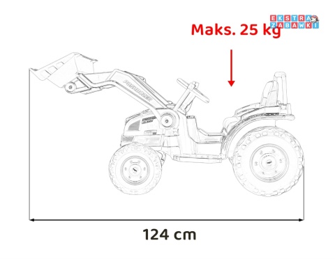 Koparka traktor na akumulator - czerwony, 2x35W 12V/7Ah, Bluetooth, ekoskóra, pilot, pasy [HL389]