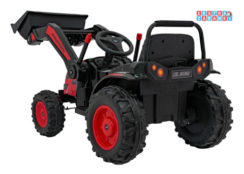 Koparka traktor na akumulator - czerwony, 2x35W 12V/7Ah, Bluetooth, ekoskóra, pilot, pasy [HL389]