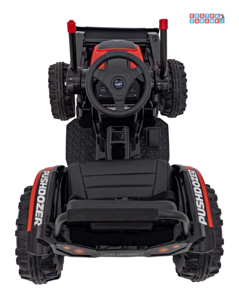 Koparka traktor na akumulator - czerwony, 2x35W 12V/7Ah, Bluetooth, ekoskóra, pilot, pasy [HL389]