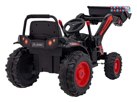 Koparka traktor na akumulator - czerwony, 2x35W 12V/7Ah, Bluetooth, ekoskóra, pilot, pasy [HL389]