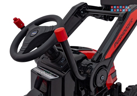 Koparka traktor na akumulator - czerwony, 2x35W 12V/7Ah, Bluetooth, ekoskóra, pilot, pasy [HL389]