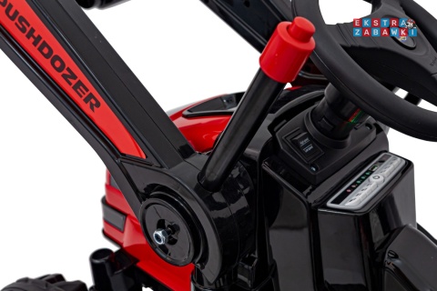 Koparka traktor na akumulator - czerwony, 2x35W 12V/7Ah, Bluetooth, ekoskóra, pilot, pasy [HL389]