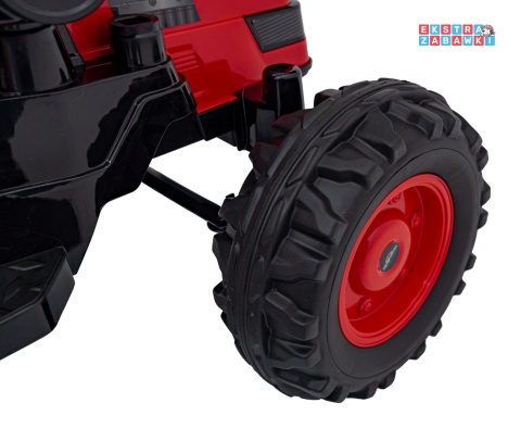 Koparka traktor na akumulator - czerwony, 2x35W 12V/7Ah, Bluetooth, ekoskóra, pilot, pasy [HL389]