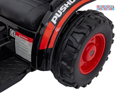 Koparka traktor na akumulator - czerwony, 2x35W 12V/7Ah, Bluetooth, ekoskóra, pilot, pasy [HL389]