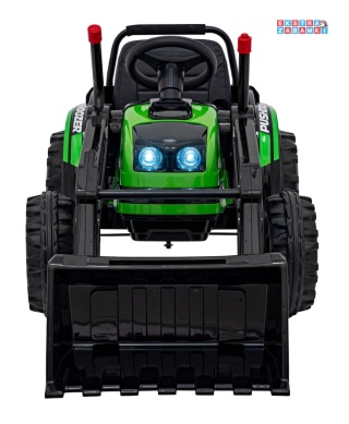 Koparka traktor na akumulator - zielony, 2x35W 12V/7Ah, Bluetooth, ekoskóra, pilot, pasy [HL389]