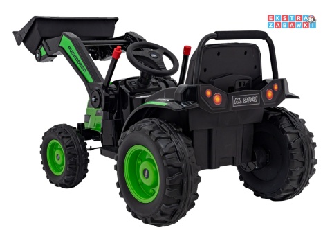 Koparka traktor na akumulator - zielony, 2x35W 12V/7Ah, Bluetooth, ekoskóra, pilot, pasy [HL389]