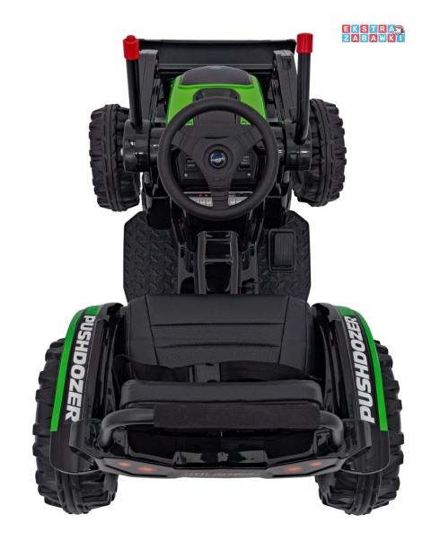 Koparka traktor na akumulator - zielony, 2x35W 12V/7Ah, Bluetooth, ekoskóra, pilot, pasy [HL389]