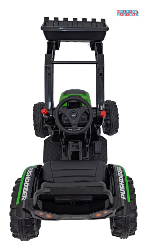 Koparka traktor na akumulator - zielony, 2x35W 12V/7Ah, Bluetooth, ekoskóra, pilot, pasy [HL389]