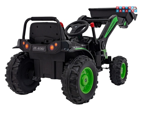 Koparka traktor na akumulator - zielony, 2x35W 12V/7Ah, Bluetooth, ekoskóra, pilot, pasy [HL389]