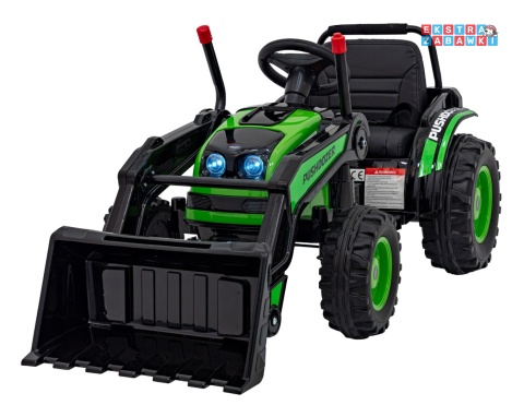 Koparka traktor na akumulator - zielony, 2x35W 12V/7Ah, Bluetooth, ekoskóra, pilot, pasy [HL389]