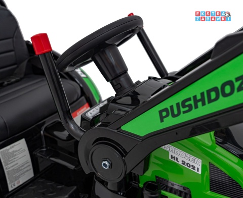 Koparka traktor na akumulator - zielony, 2x35W 12V/7Ah, Bluetooth, ekoskóra, pilot, pasy [HL389]