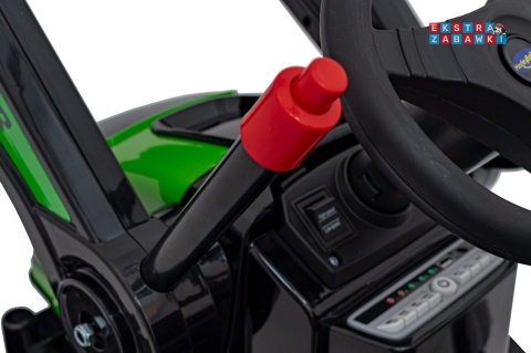 Koparka traktor na akumulator - zielony, 2x35W 12V/7Ah, Bluetooth, ekoskóra, pilot, pasy [HL389]