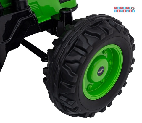 Koparka traktor na akumulator - zielony, 2x35W 12V/7Ah, Bluetooth, ekoskóra, pilot, pasy [HL389]