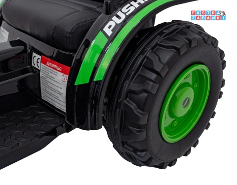 Koparka traktor na akumulator - zielony, 2x35W 12V/7Ah, Bluetooth, ekoskóra, pilot, pasy [HL389]