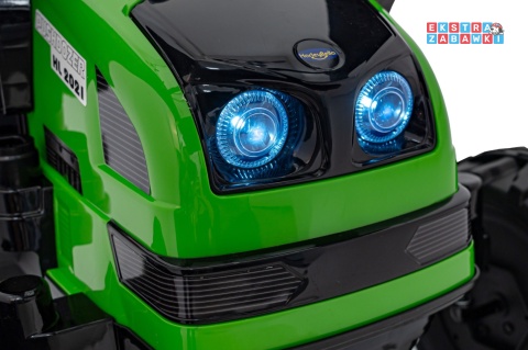 Koparka traktor na akumulator - zielony, 2x35W 12V/7Ah, Bluetooth, ekoskóra, pilot, pasy [HL389]
