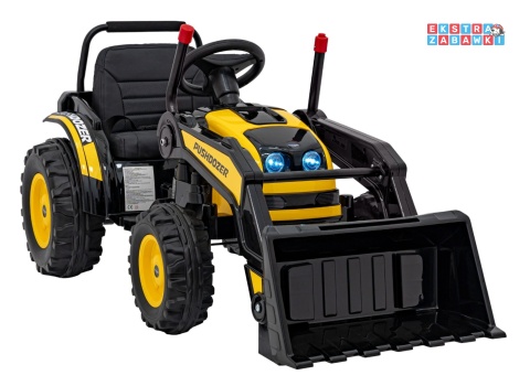 Koparka traktor na akumulator - żółty, 2x35W 12V/7Ah, Bluetooth, ekoskóra, pilot, pasy [HL389]
