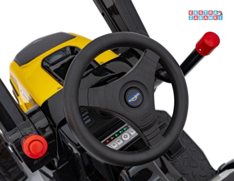 Koparka traktor na akumulator - żółty, 2x35W 12V/7Ah, Bluetooth, ekoskóra, pilot, pasy [HL389]