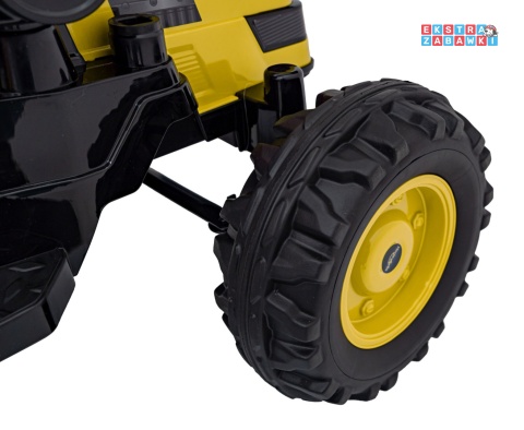 Koparka traktor na akumulator - żółty, 2x35W 12V/7Ah, Bluetooth, ekoskóra, pilot, pasy [HL389]
