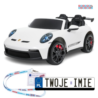 Porsche 911 GT3 STRONG dwuosobowe na akumulator - biały, 2x280W 24V/10Ah, wyciszone silniki, pilot, EVA, LED [DK-P911.STRONG]