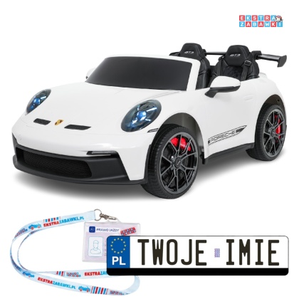 Porsche 911 GT3 STRONG dwuosobowe na akumulator - biały, 2x280W 24V/10Ah, wyciszone silniki, pilot, EVA, LED [DK-P911.STRONG]