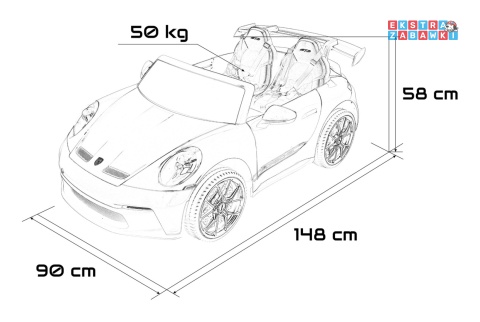 Porsche 911 GT3 STRONG dwuosobowe na akumulator - biały, 2x280W 24V/10Ah, wyciszone silniki, pilot, EVA, LED [DK-P911.STRONG]
