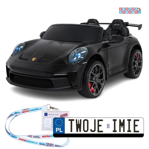 Porsche 911 GT3 dwuosobowe na akumulator - czarny, 4x200W 24V/10Ah, pilot, EVA, pasy, LED, panel muzyczny z BT [DK-P911]