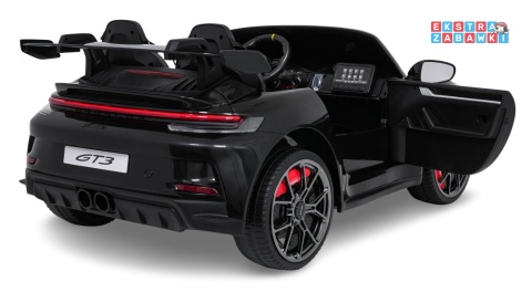 Porsche 911 GT3 dwuosobowe na akumulator - czarny, 4x200W 24V/10Ah, pilot, EVA, pasy, LED, panel muzyczny z BT [DK-P911]
