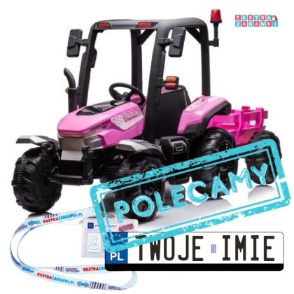 Traktor BLAST z przyczepką na akumulator - różowy, 2x200W 24V/9Ah, pilot, panel muzyczny, EVA, do 10 km/h [BLT-206]
