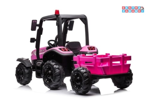 Traktor BLAST z przyczepką na akumulator - różowy, 2x200W 24V/9Ah, pilot, panel muzyczny, EVA, do 10 km/h [BLT-206]