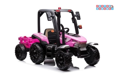 Traktor BLAST z przyczepką na akumulator - różowy, 2x200W 24V/9Ah, pilot, panel muzyczny, EVA, do 10 km/h [BLT-206]