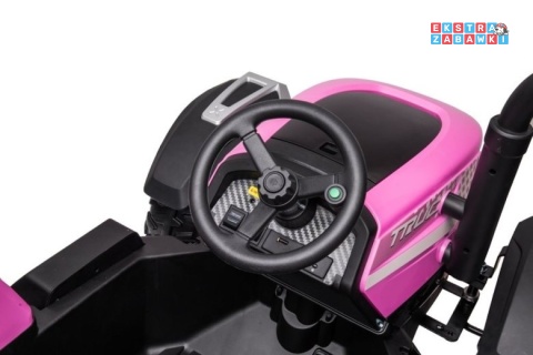 Traktor BLAST z przyczepką na akumulator - różowy, 2x200W 24V/9Ah, pilot, panel muzyczny, EVA, do 10 km/h [BLT-206]