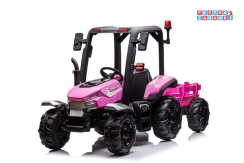 Traktor BLAST z przyczepką na akumulator - różowy, 2x200W 24V/9Ah, pilot, panel muzyczny, EVA, do 10 km/h [BLT-206]