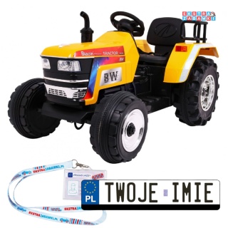 Traktor Blazin BW na akumulator - żółty, 2x35W 12V/7Ah, pilot, panel muzyczny, wolny start, LED [HL-2788]