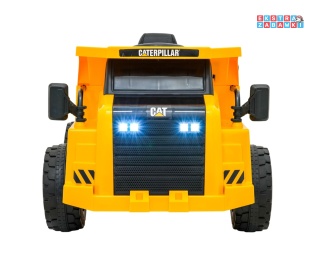 Wywrotka Caterpillar na akumulator - żółty, 2x35W 12V/4.5Ah, ruchomy kiper, łopatka, megafon, audio, LED, ekoskóra [PA.901]