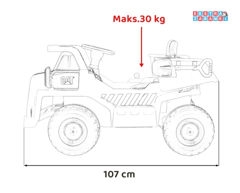 Wywrotka Caterpillar na akumulator - żółty, 2x35W 12V/4.5Ah, ruchomy kiper, łopatka, megafon, audio, LED, ekoskóra [PA.901]