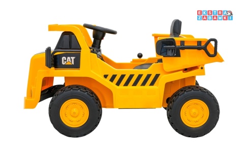 Wywrotka Caterpillar na akumulator - żółty, 2x35W 12V/4.5Ah, ruchomy kiper, łopatka, megafon, audio, LED, ekoskóra [PA.901]