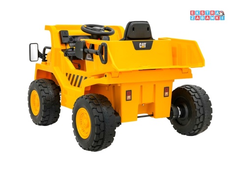 Wywrotka Caterpillar na akumulator - żółty, 2x35W 12V/4.5Ah, ruchomy kiper, łopatka, megafon, audio, LED, ekoskóra [PA.901]