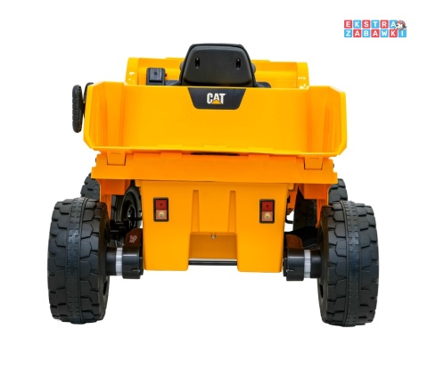 Wywrotka Caterpillar na akumulator - żółty, 2x35W 12V/4.5Ah, ruchomy kiper, łopatka, megafon, audio, LED, ekoskóra [PA.901]