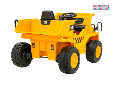 Wywrotka Caterpillar na akumulator - żółty, 2x35W 12V/4.5Ah, ruchomy kiper, łopatka, megafon, audio, LED, ekoskóra [PA.901]