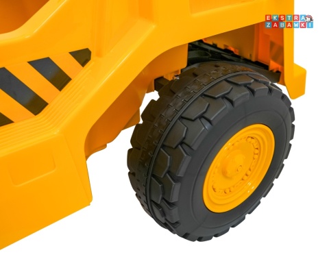 Wywrotka Caterpillar na akumulator - żółty, 2x35W 12V/4.5Ah, ruchomy kiper, łopatka, megafon, audio, LED, ekoskóra [PA.901]