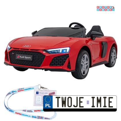 Czerwone Audi Spyder R8 Lift na akumulator - 2x200W, 24V/14Ah, ekoskóra - [A3000]