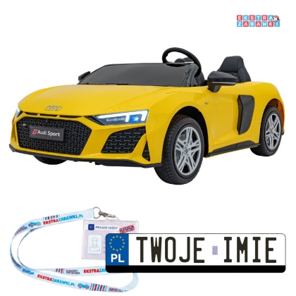 Żółte Audi Spyder R8 Lift na akumulator - 2x200W, 24V/14Ah, ekoskóra - [A3000]