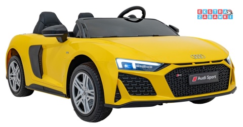 Żółte Audi Spyder R8 Lift na akumulator - 2x200W, 24V/14Ah, ekoskóra - [A3000]