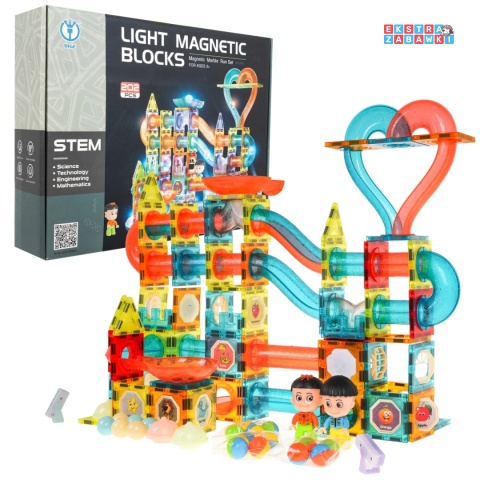 [2306] Edukacyjne świecące klocki magnetyczne 3D - zestaw 202 elementów