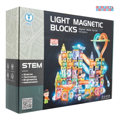 [2306] Edukacyjne świecące klocki magnetyczne 3D - zestaw 202 elementów