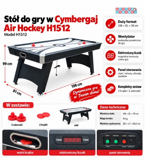 Składany stół do gry z dmuchawą i licznikiem elektronicznym - cymbergaj, air hockey [H1512]