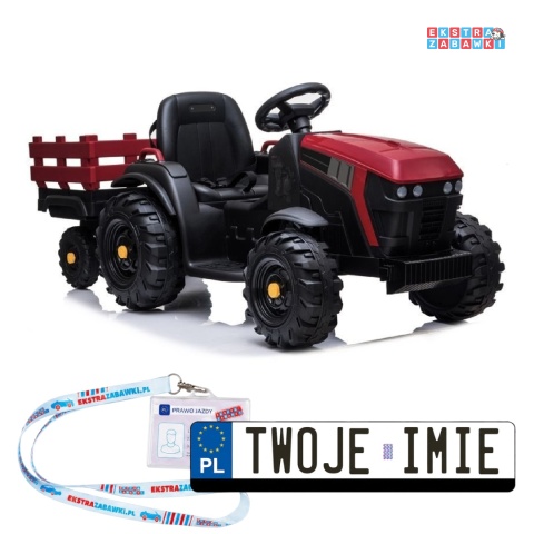 Traktor BDM0925 z przyczepą na akumulator - czerwony, 2x45W 12V/7Ah, ekoskóra, EVA, Radio, USB [4169]