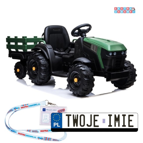 Traktor BDM0925 z przyczepą na akumulator - zielony, 2x45W 12V/7Ah, ekoskóra, EVA, Radio, USB [4170]